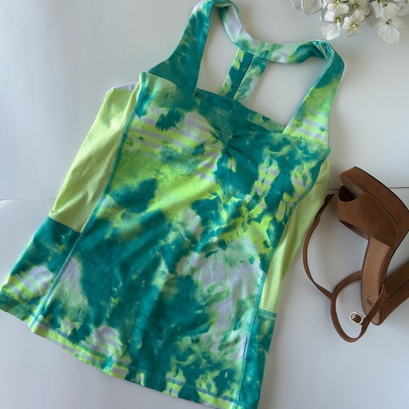 The North Face green tie dye workout tank performance yoga vaporwick - Picture 3 of 10